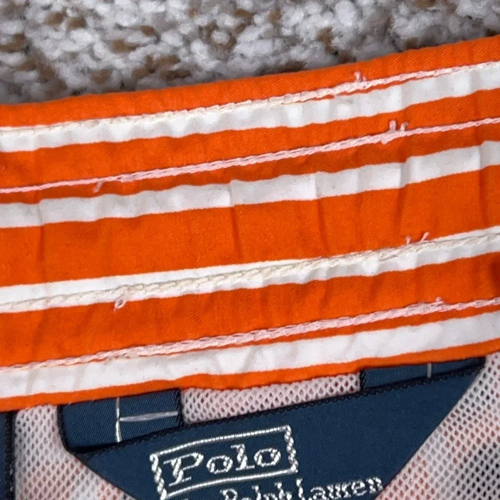 Polo Ralph Lauren Swim Trunks Mens L Orange Swimsuit Striped Beachwear Pony Logo